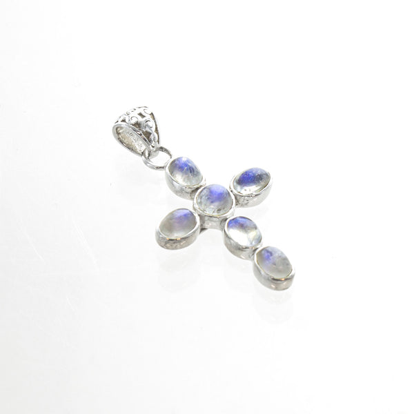 SS Kyanite/Labradorite/Moonstone Cross Pendant with Filigree Bail