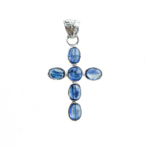 SS Kyanite/Labradorite/Moonstone Cross Pendant with Filigree Bail