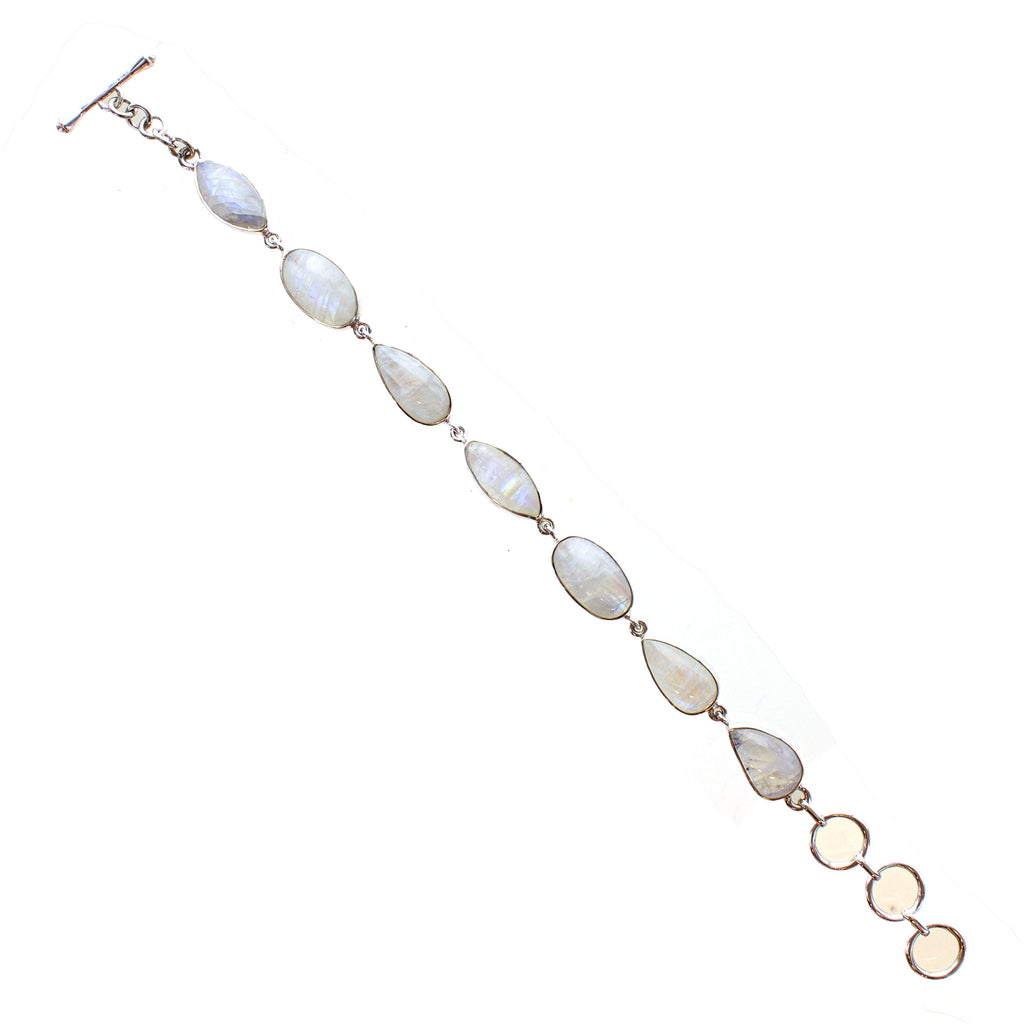SS Rainbow Moonstone Marquis Variety Bracelet