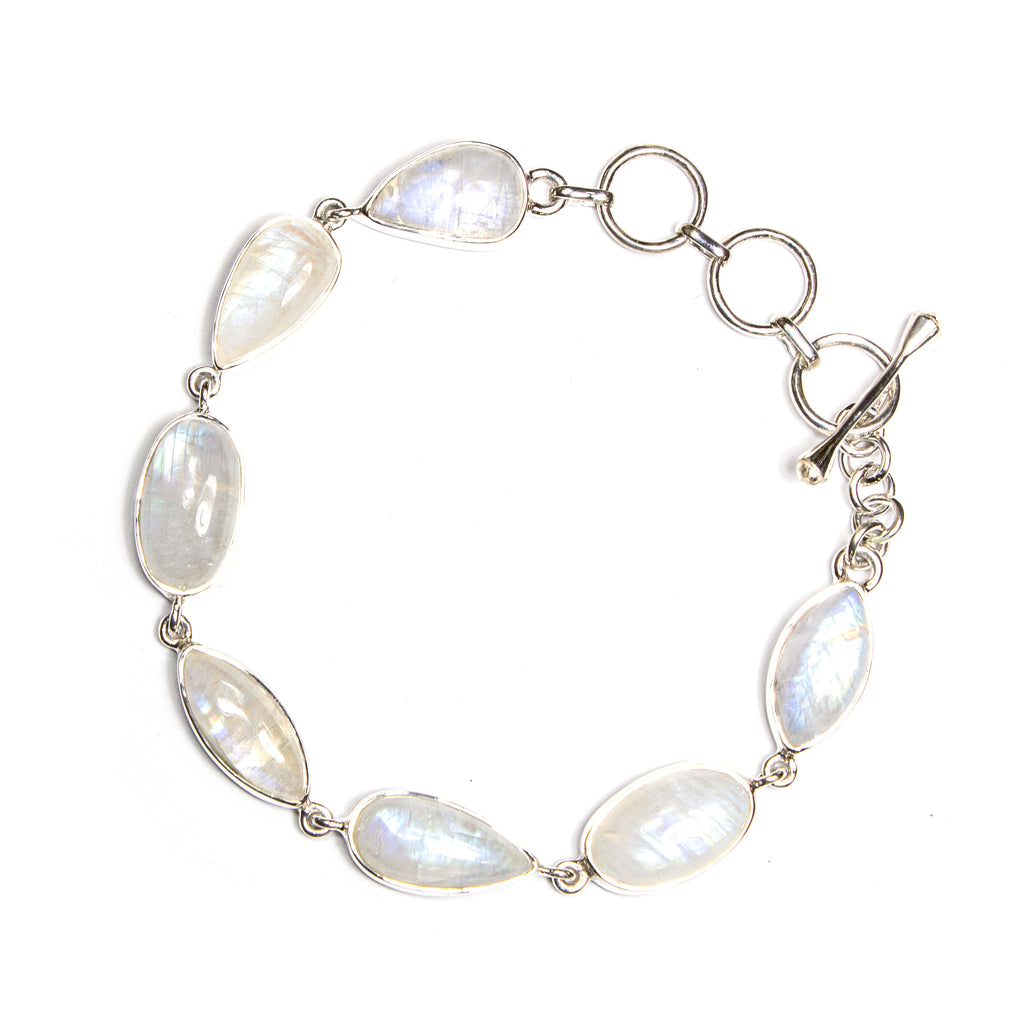 SS Rainbow Moonstone Oval, Pear & Marquis Toggle Bracelet