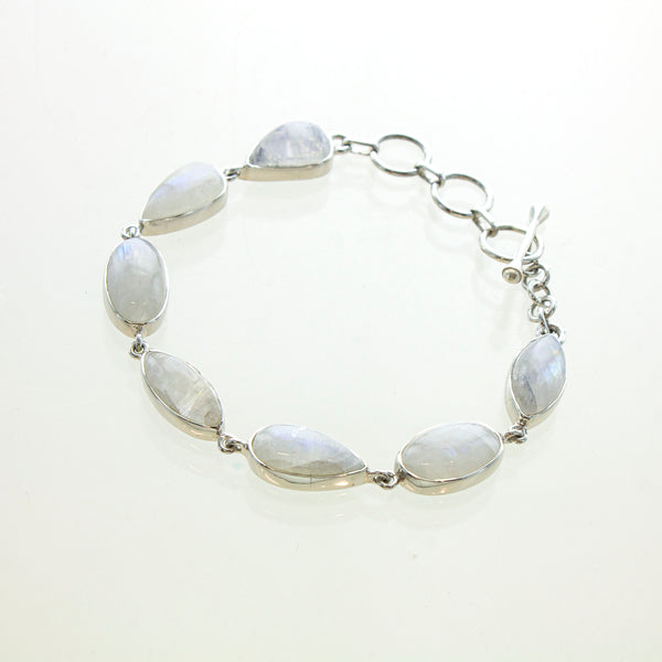 SS Rainbow Moonstone Marquis Variety Bracelet