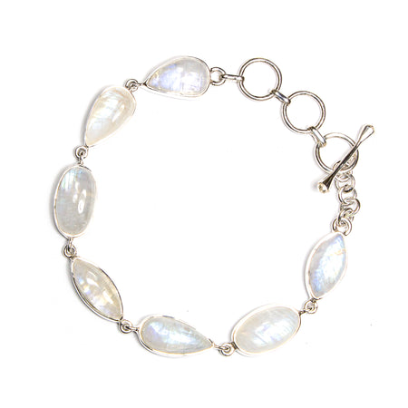 SS Dainty Pear & Square Rainbow Moonstone Necklace