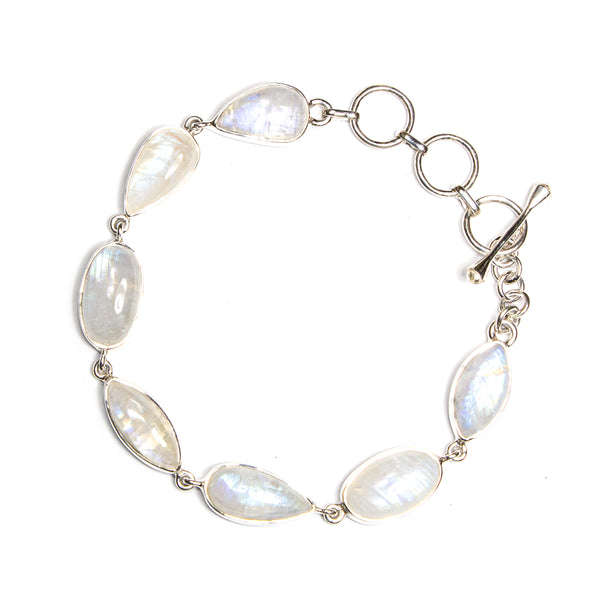 SS Rainbow Moonstone Oval, Pear & Marquis Toggle Bracelet