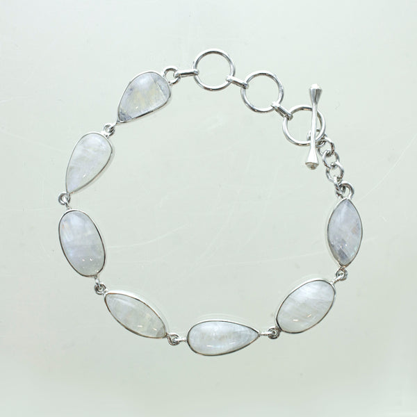 SS Rainbow Moonstone Marquis Variety Bracelet