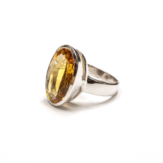 SS Citrine Oval Bezel Ring Size 7