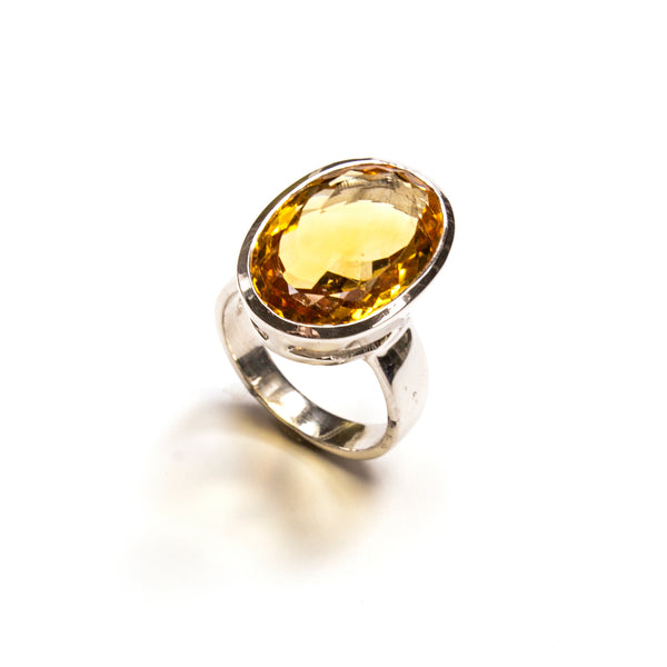 SS Citrine Oval Bezel Ring Size 7