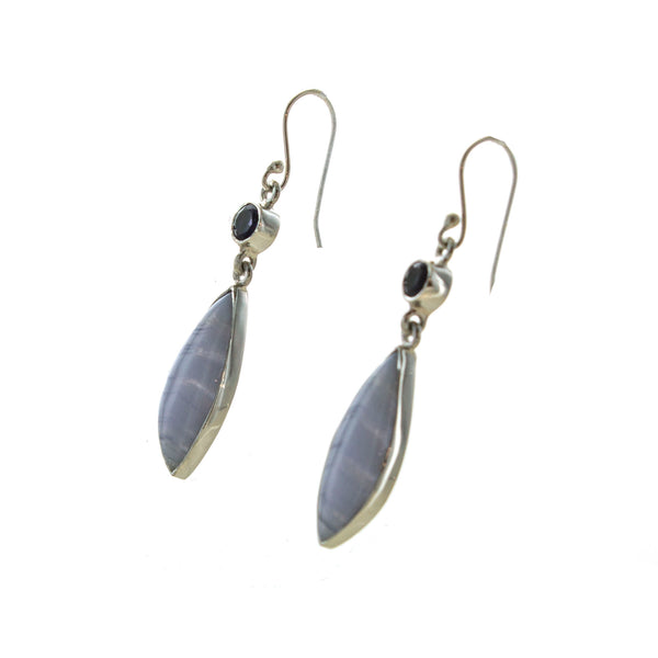 SS Blue Lace Agate & Iolite Drop Earrings