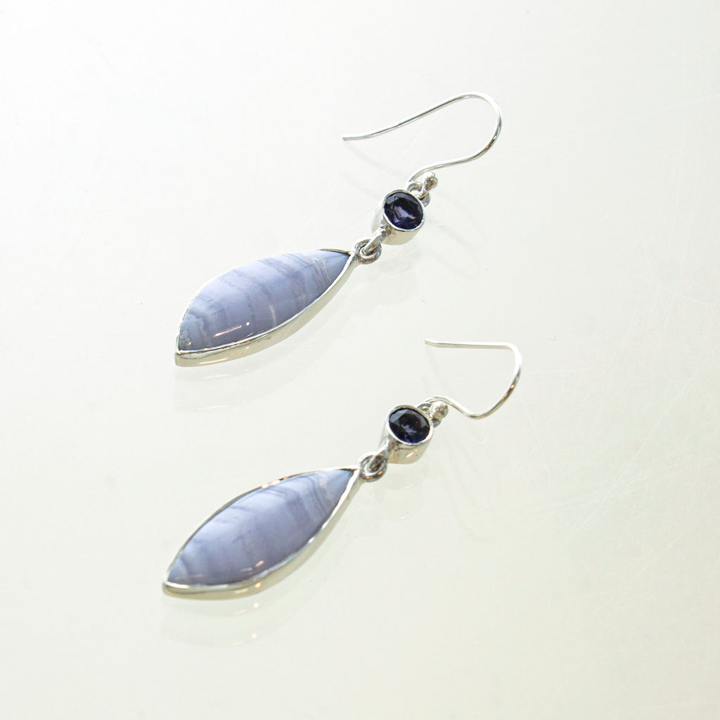 SS Blue Lace Agate & Iolite Drop Earrings