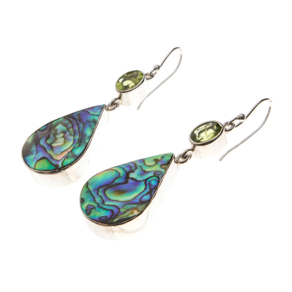 SS Abalone Pear and Peridot Earrings