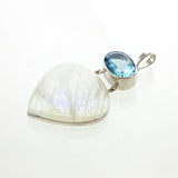 SS Large Blue Topaz Oval & Rainbow Moonstone Drop Pendant