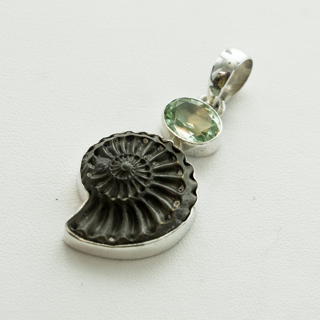 SS Green Amethyst & Ammonite Pendant