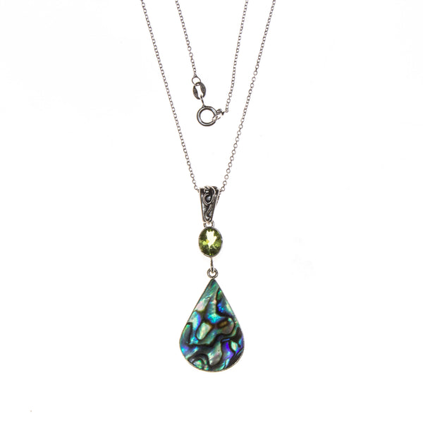 SS Abalone Pear and Peridot Necklace