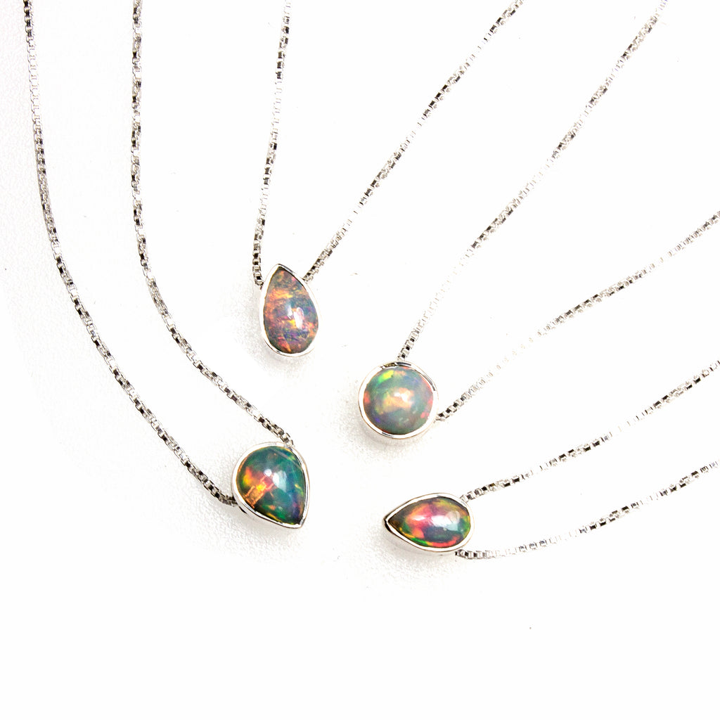 SS Assorted Ethiopian Opal Bezel Necklaces