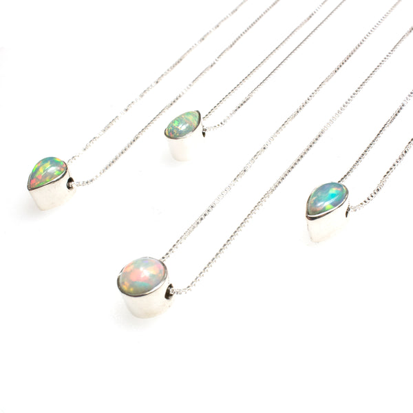SS Assorted Ethiopian Opal Bezel Necklaces