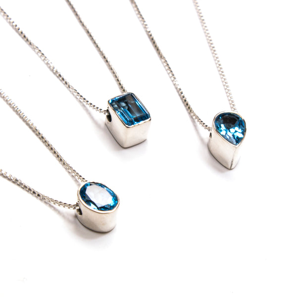 SS Assorted London Blue Topaz Bezel Necklaces