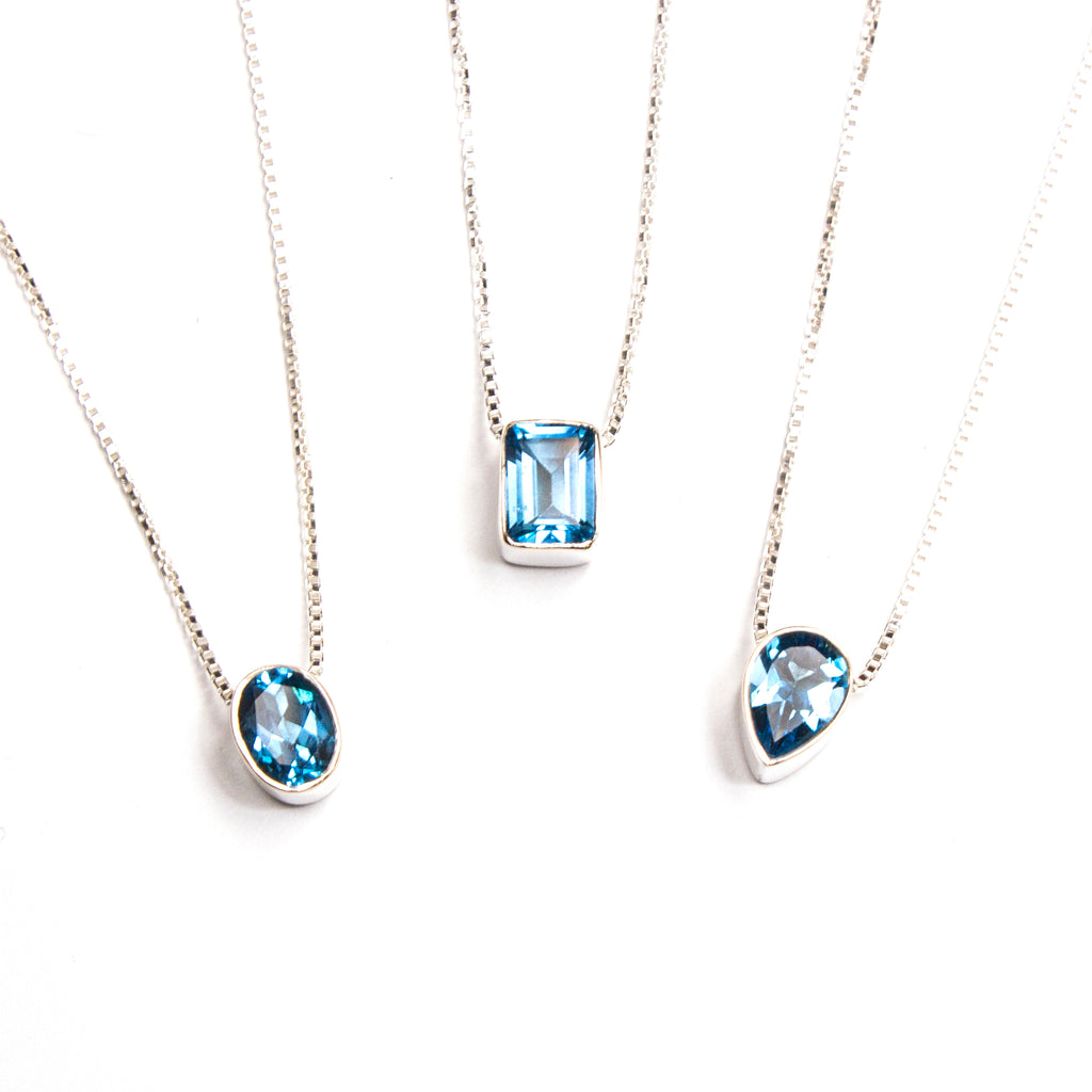 SS Assorted London Blue Topaz Bezel Necklaces