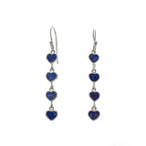 SS Lapis 4 Heart Dangle Earrings