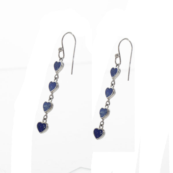 SS Lapis 4 Heart Dangle Earrings