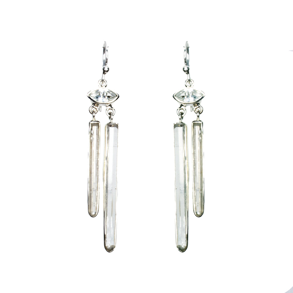 Sterling Silver Crystal White Topaz 2 Row Earrings