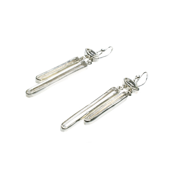 Sterling Silver Crystal White Topaz 2 Row Earrings