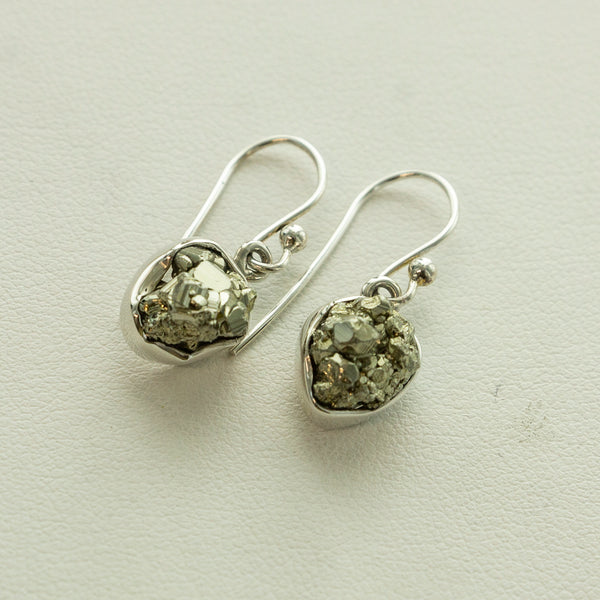 SS Rough Pyrite Bezel Earrings