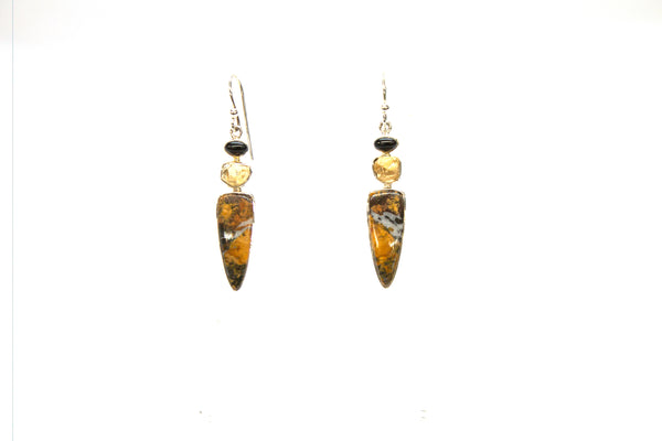 SS Onyx Citrine and Jasper Dangle Earrings