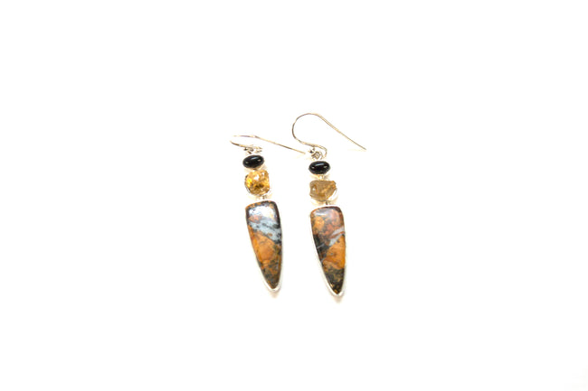 SS Onyx Citrine and Jasper Dangle Earrings