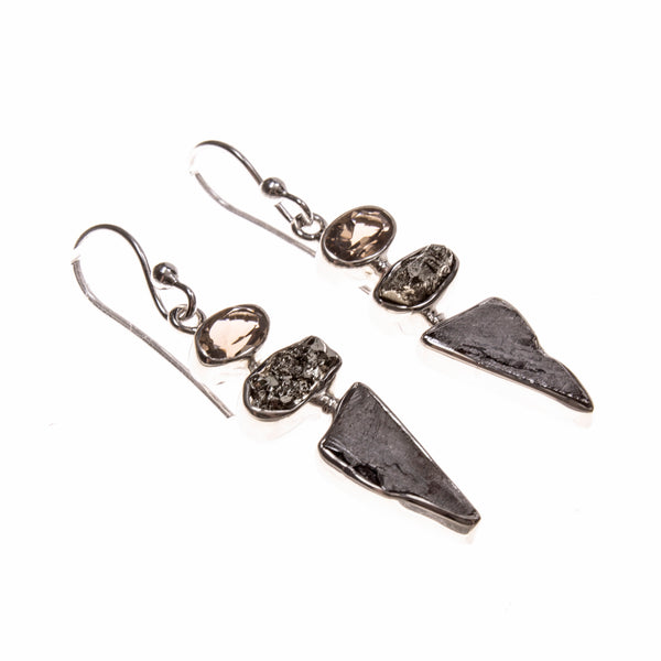 Sterling Silver Meteorite and Smokey Quartz Earrings