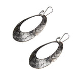 Sterling Silver Spiral Etched Oval Hoop Dangle Earrings