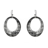 Sterling Silver Spiral Etched Oval Hoop Dangle Earrings
