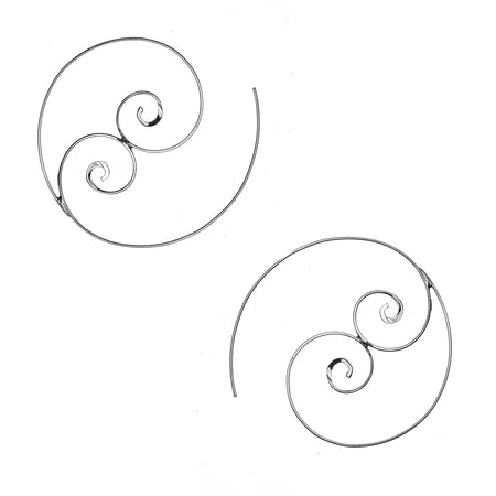 Sterling Silver Spiral Etched Oval Hoop Dangle Earrings