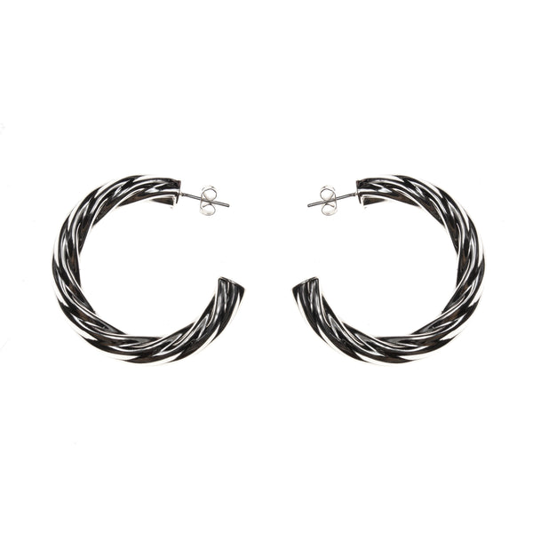 Sterling Silver Puff Twist Hoop Earrings