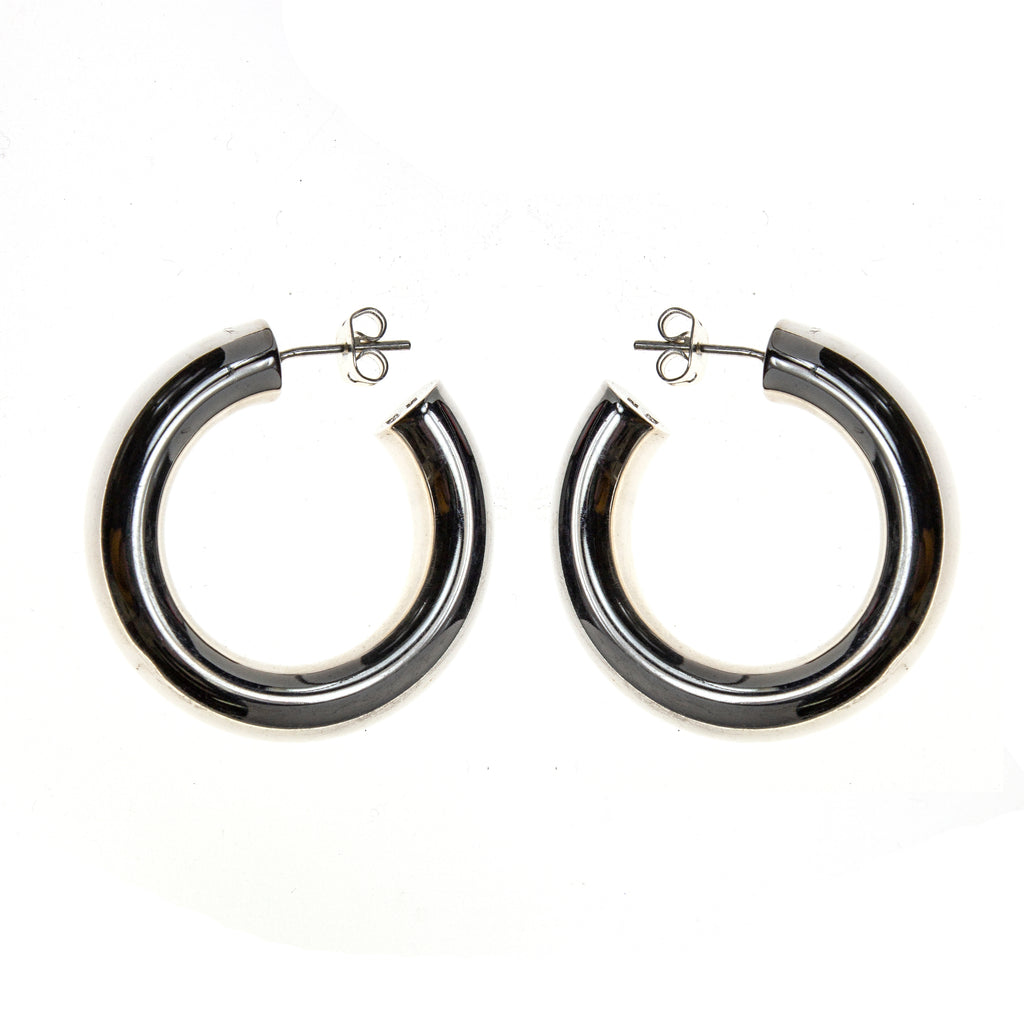 Sterling Silver Puff Hoop Earrings
