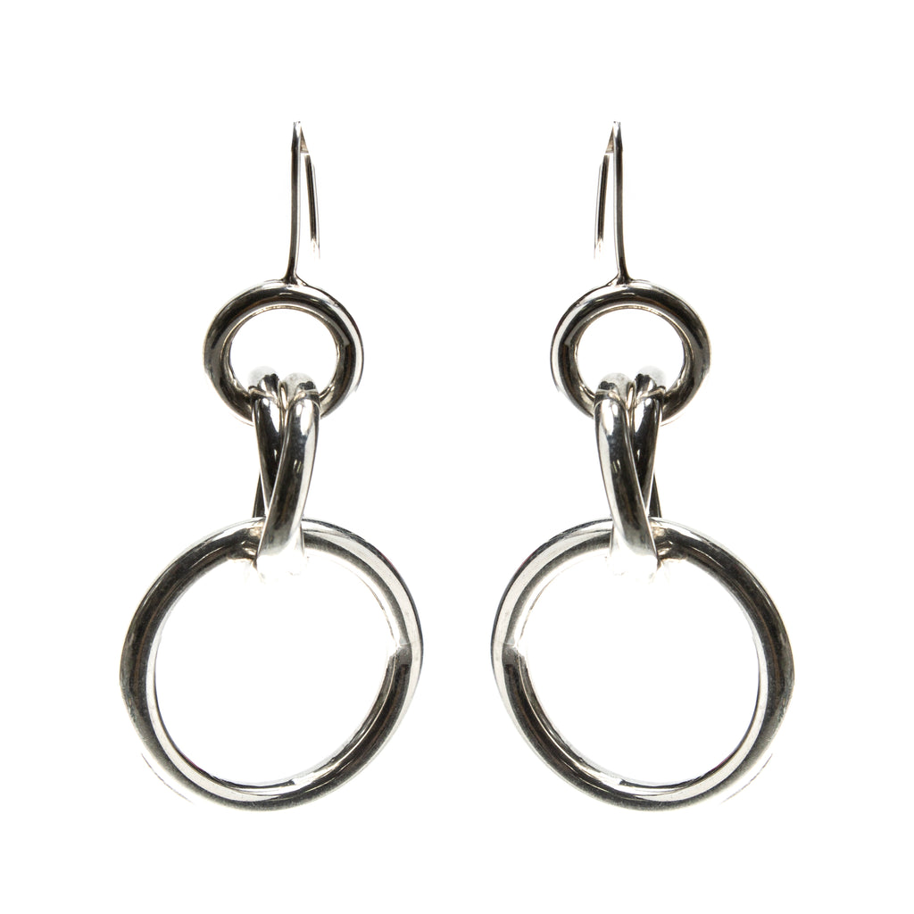 Sterling Silver Puff 4 Ring Dangle Earrings