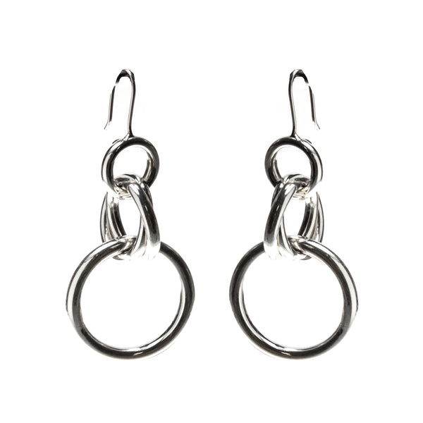 Sterling Silver Puff 4 Ring Dangle Earrings