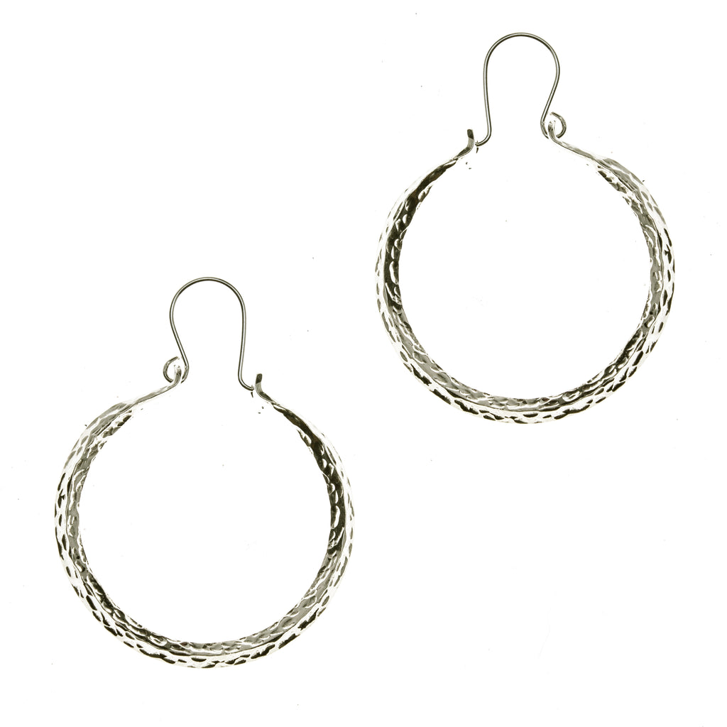 Hammered Sterling Silver 4-sided Hoop Earrings