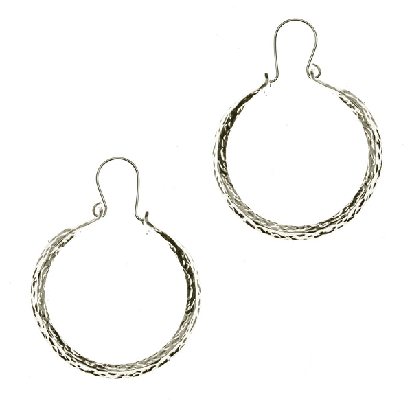 Hammered Sterling Silver 4-sided Hoop Earrings