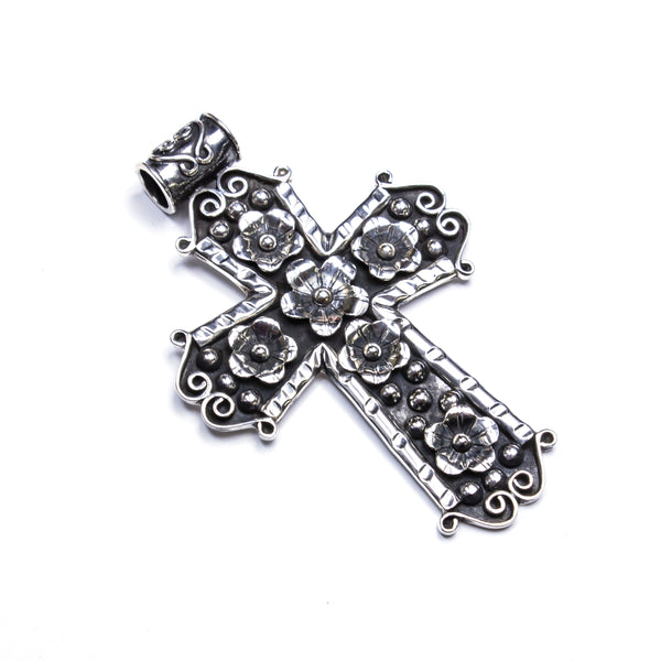 SS Oxidized Large Floral Cross Pendant