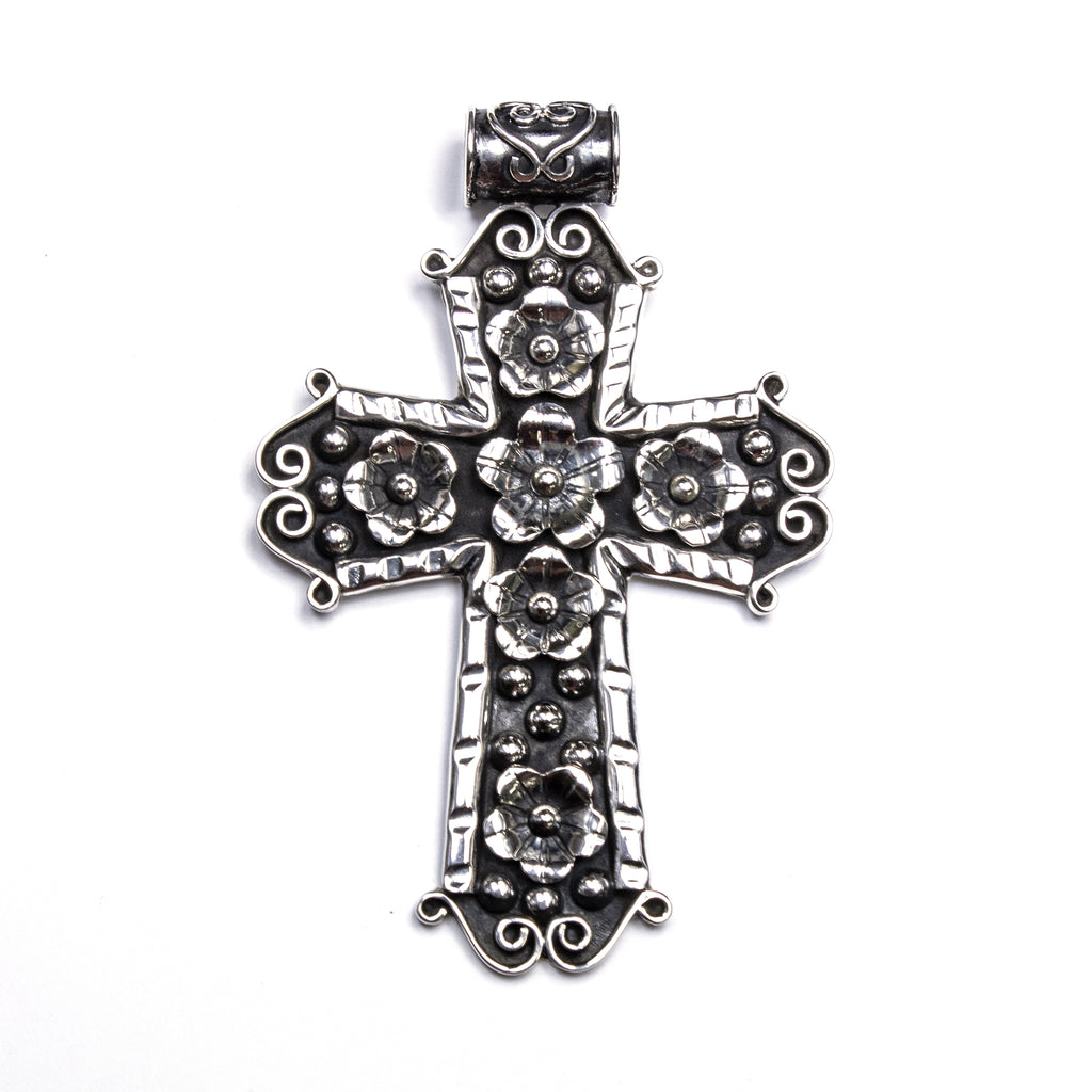 SS Oxidized Large Floral Cross Pendant