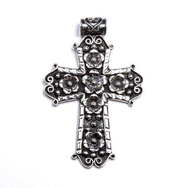 SS Oxidized Large Floral Cross Pendant