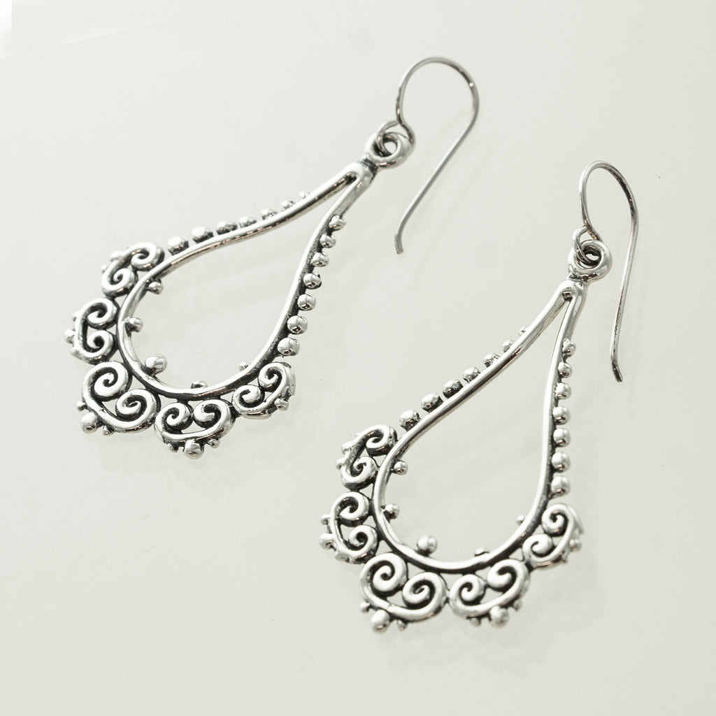 SS Pear Wire Bead Dangle Earrings
