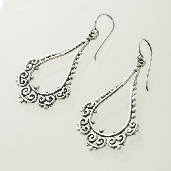 SS Pear Wire Bead Dangle Earrings