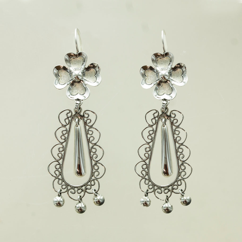 SS Clover & Pear Wire Bead Dangle Earrings