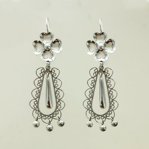 SS Clover & Pear Wire Bead Dangle Earrings