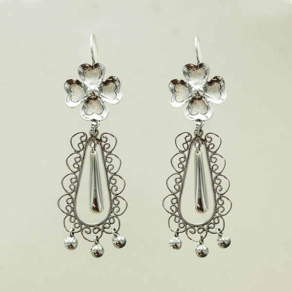 SS Clover & Pear Wire Bead Dangle Earrings