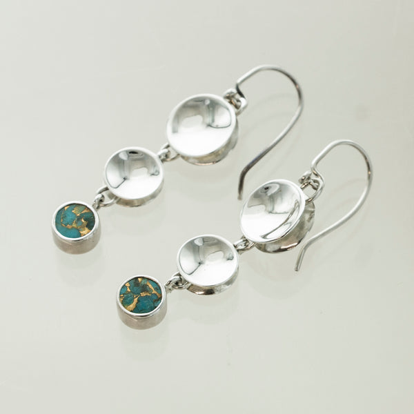 SS Graduated Concave Circle and Turquoise Dangle Earrings