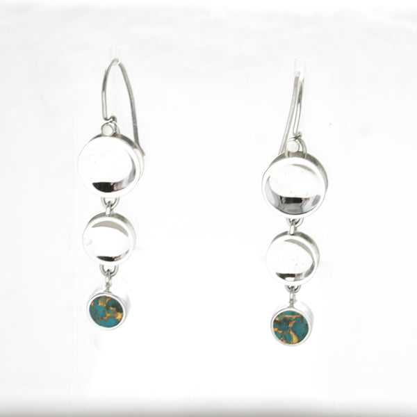 SS Graduated Concave Circle and Turquoise Dangle Earrings
