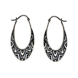 Sterling Silver Oxidized Ovals Etched Hoop Earrings