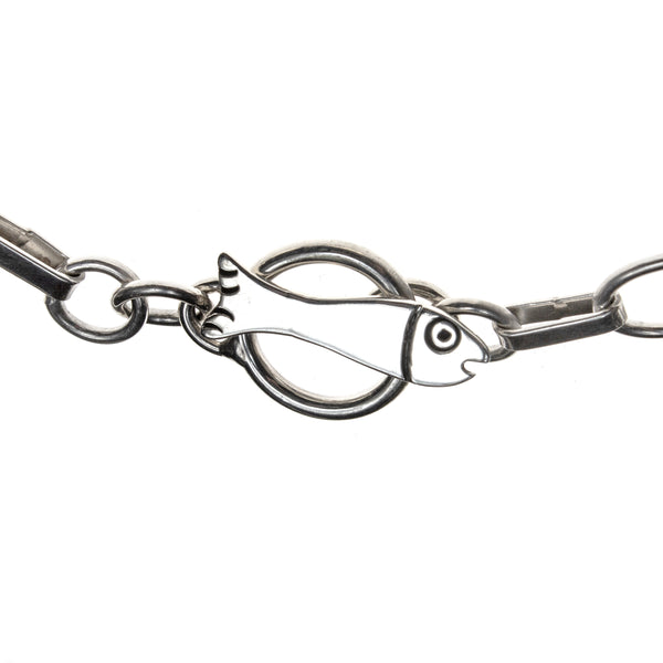 Sterling Silver 3 Abalone Fish Collar Necklace