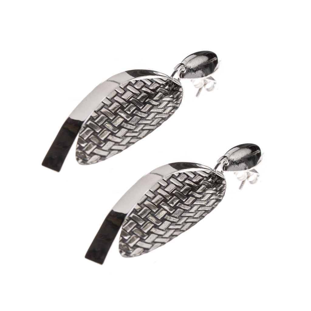 Sterling Silver Marquise Weave Rectangle Drop Post Earrings